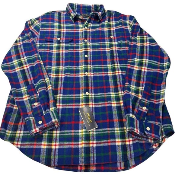 Polo Ralph Lauren Men's Classic Fit Flannel Blue Plaid Workshirt Sz XL NWT $148 - Picture 2 of 12